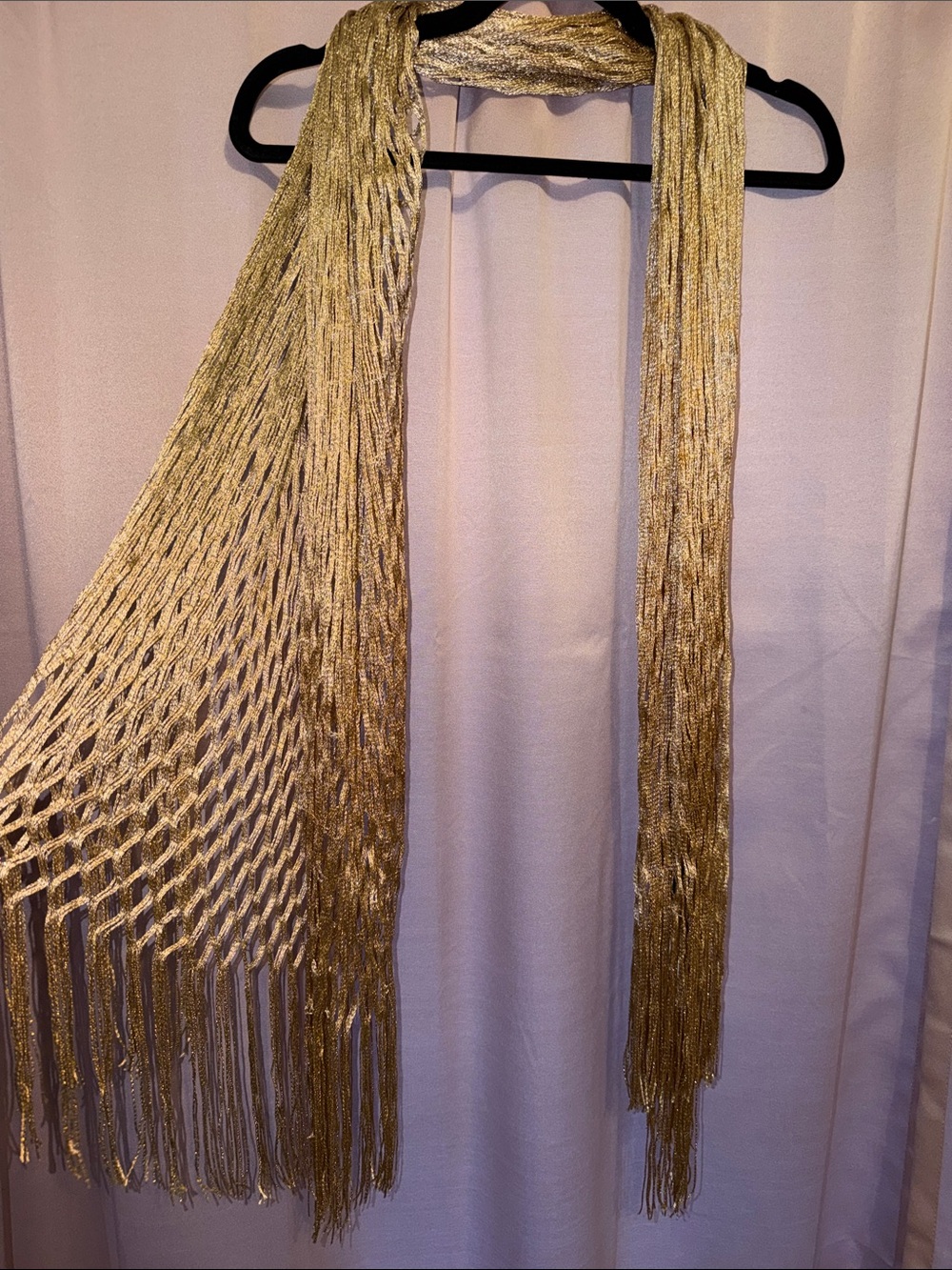Anthropologie Metallic Gold Knit Fringe Scarf